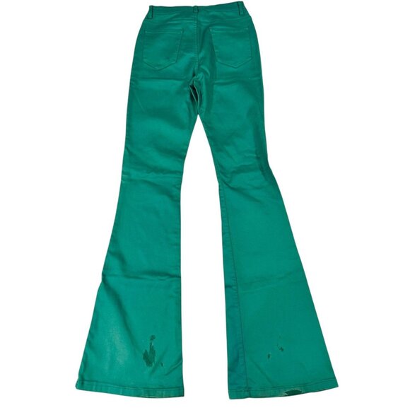 Edikted Pants Womens MED Green High Rise Flare Bell Bottom Stretch Zip Fly - Picture 4 of 11